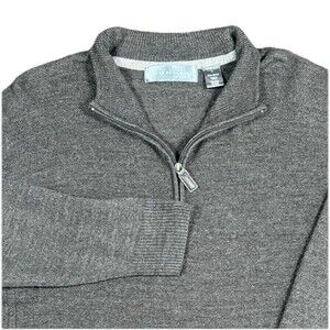 Oscar De La Renta Dark Gray Mock Neck 1/4 Zip Pullover Knit Sweater Men’s L